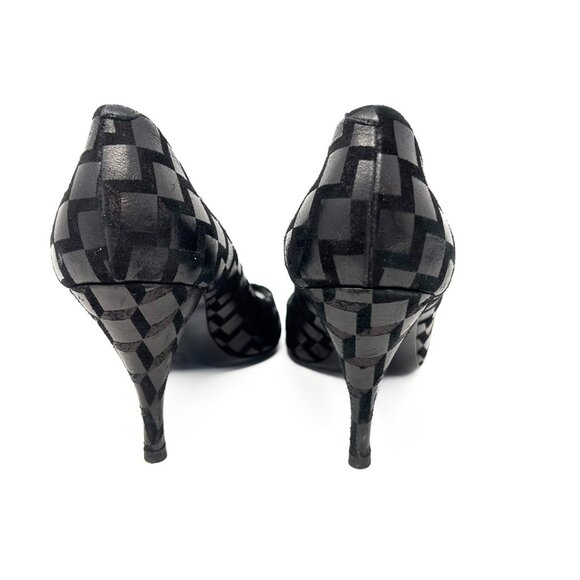 Pierre Hardy Black Silver Suede Geometric Print Open Toe Pumps Size 10 - Picture 2 of 8